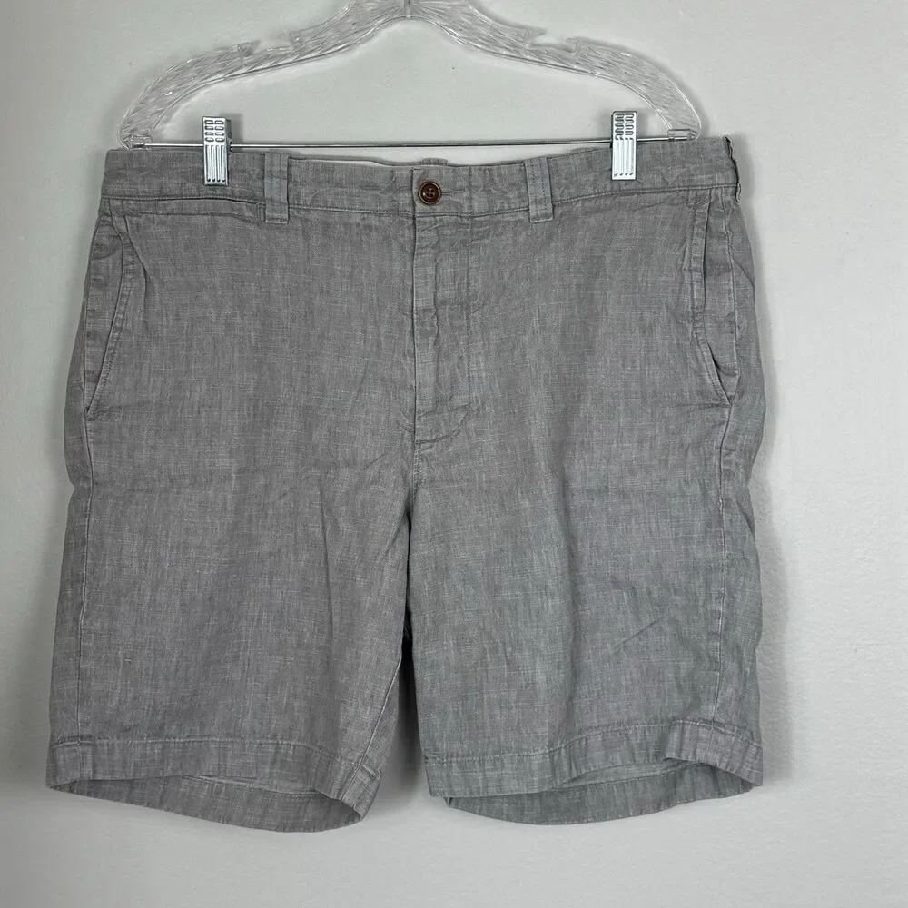 J.Crew Stanton Shorts Mens 36 Grey Irish Linen Cotton Blend Flat Front Casual